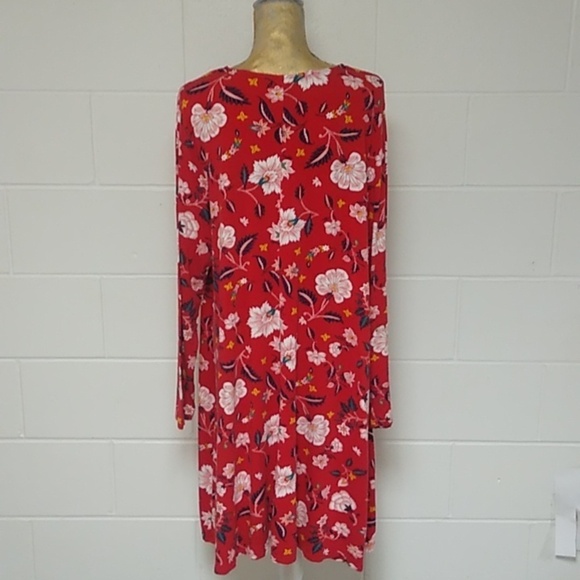 OLD NAVY TRUE RED LONG SLEEVE NO WAIST SOFT STRETCH FLOWY FLORAL TEE SHIRT DRESS - Picture 2 of 5